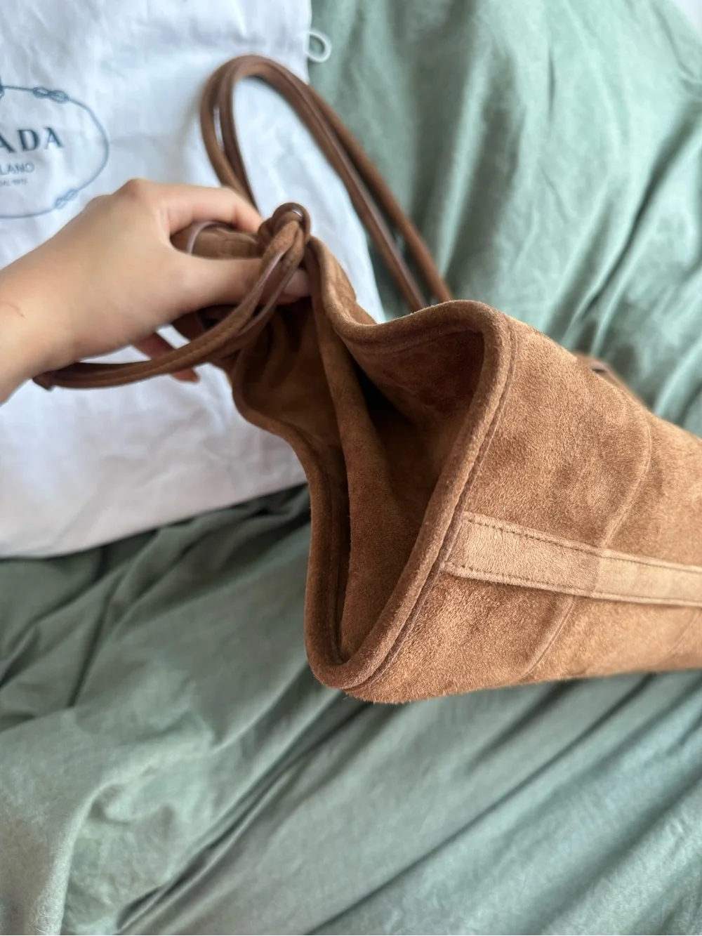 Prada Brown Bonnie Large Suede Handbag